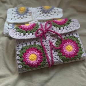 Gehaakte Boekcover - Roze/Groen/Geel