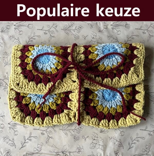 Gehaakte Boekcover - Geel/Rood/Blauw