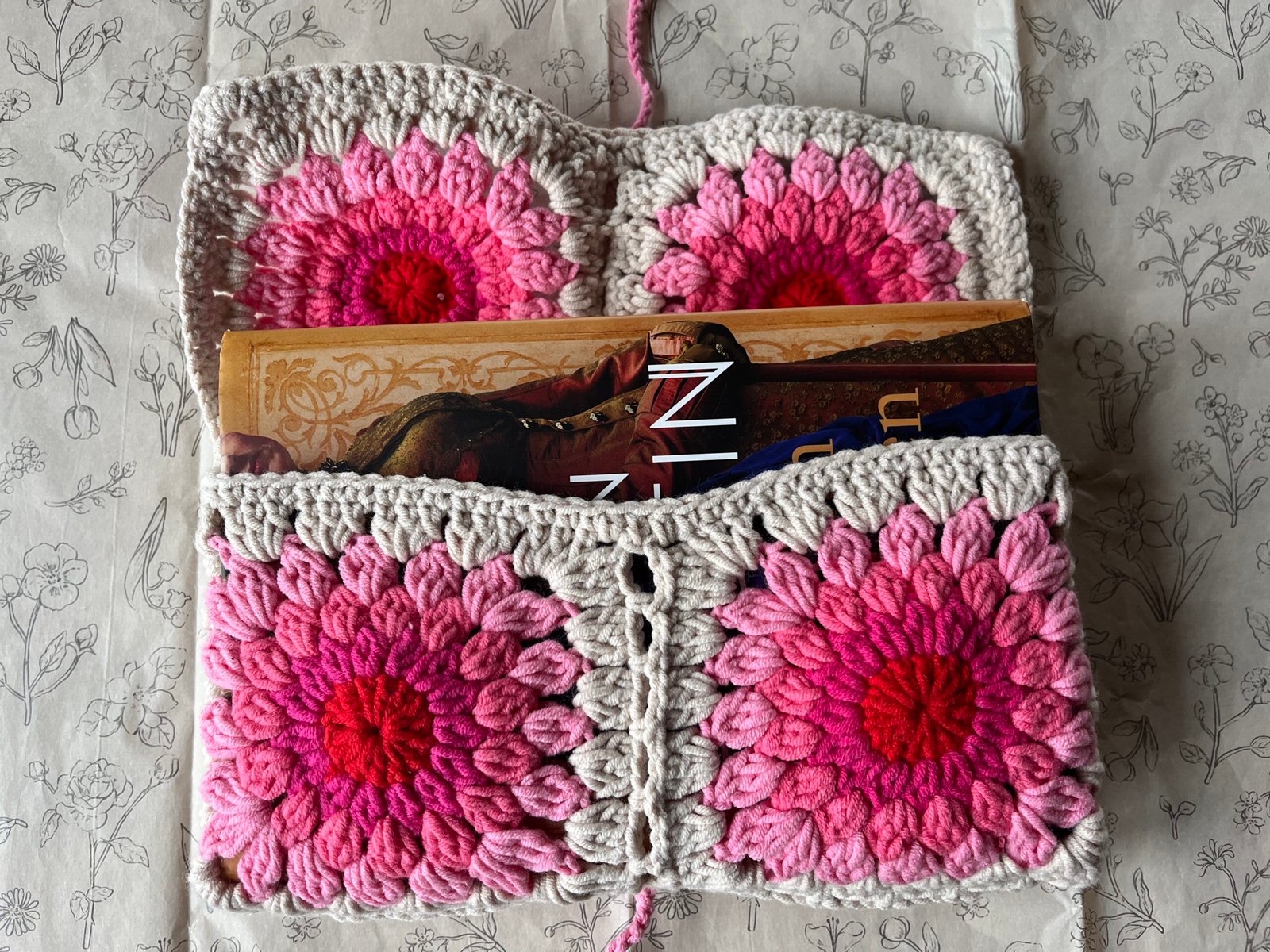 Gehaakte Boekcover - Grijs/Roze/Rood - Afbeelding 3