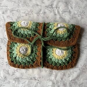 Gehaakte Boekcover - Bruin/Groen/Wit