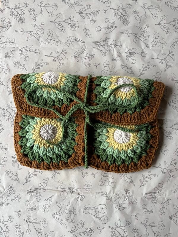 Gehaakte Boekcover - Bruin/Groen/Wit