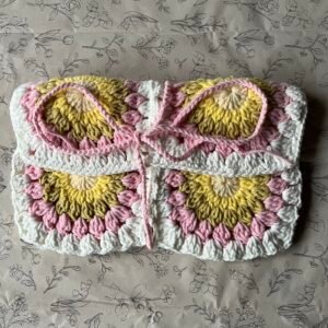 Gehaakte Boekcover - Wit/Roze/Geel