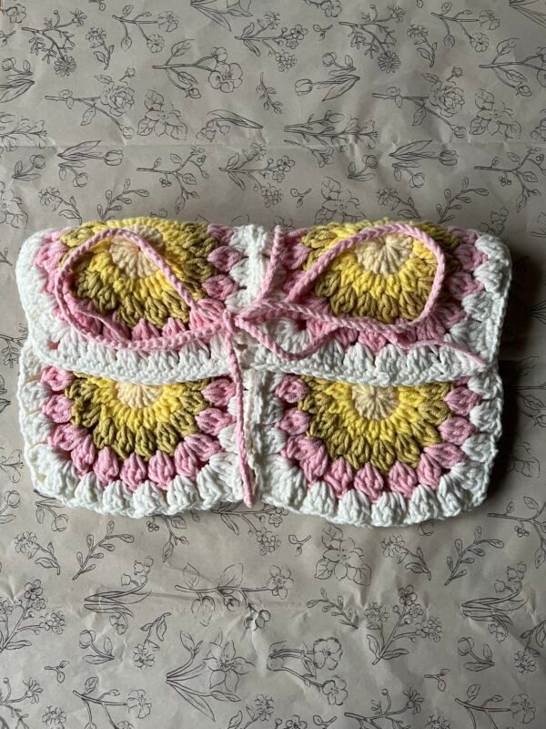 Gehaakte Boekcover - Wit/Roze/Geel