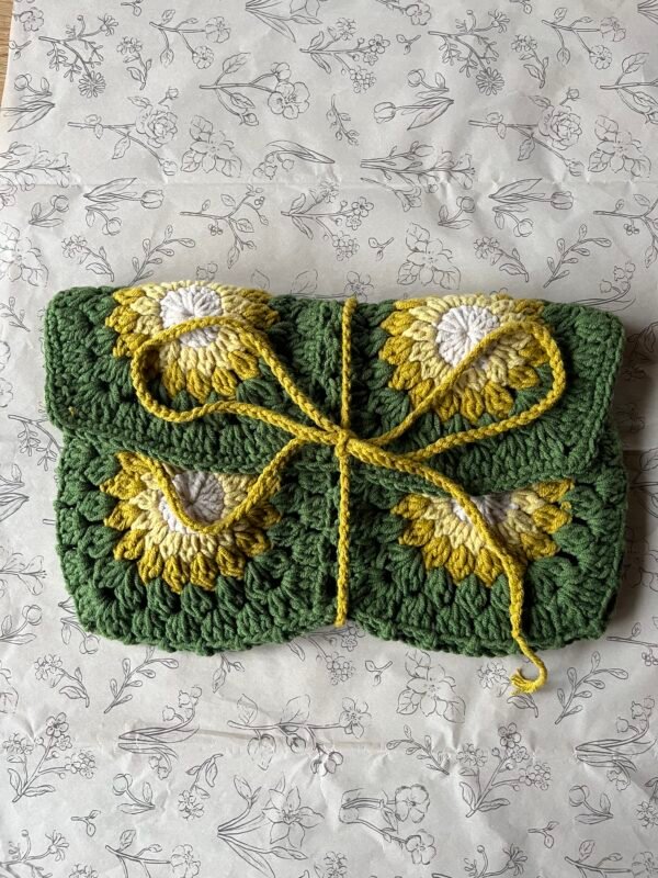 Gehaakte Boekcover - Groen/Geel/Wit