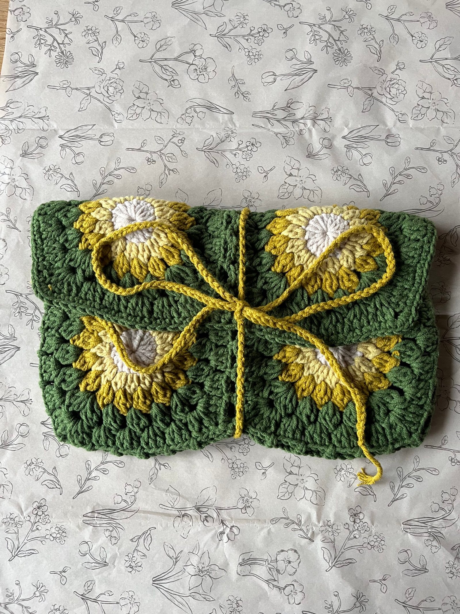 Gehaakte Boekcover - Groen/Geel/Wit