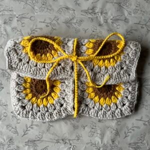 Gehaakte Boekcover - Grijs/Geel/Bruin