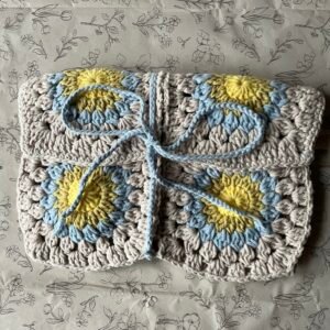 Gehaakte Boekcover - Grijs/Blauw/Geel