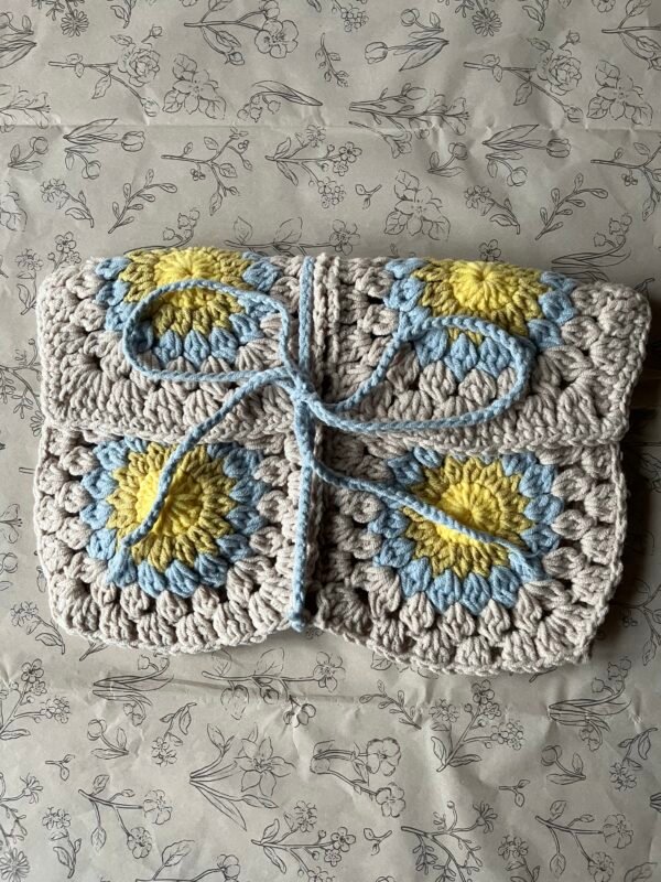 Gehaakte Boekcover - Grijs/Blauw/Geel